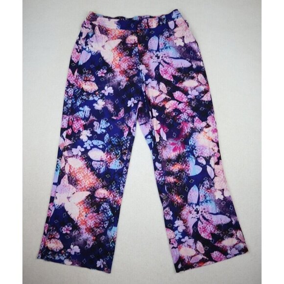 DANA BUCHMAN - WOMEN'S PURPLE PRINT ELASTIC WAIST PULL-ON PALAZZO PANTS - SIZE M - Picture 1 of 7